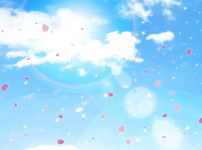 青い空に花びらが散る