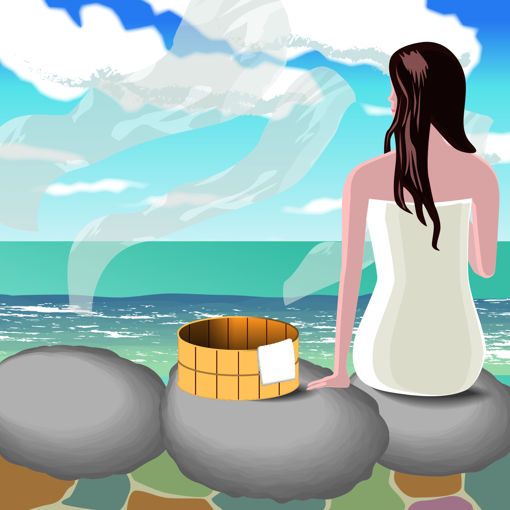 温泉に入る女