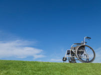 青空バックを背景に芝の上に置かれた無人の車