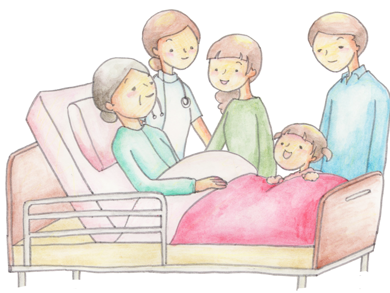 家族に囲まれる高齢者