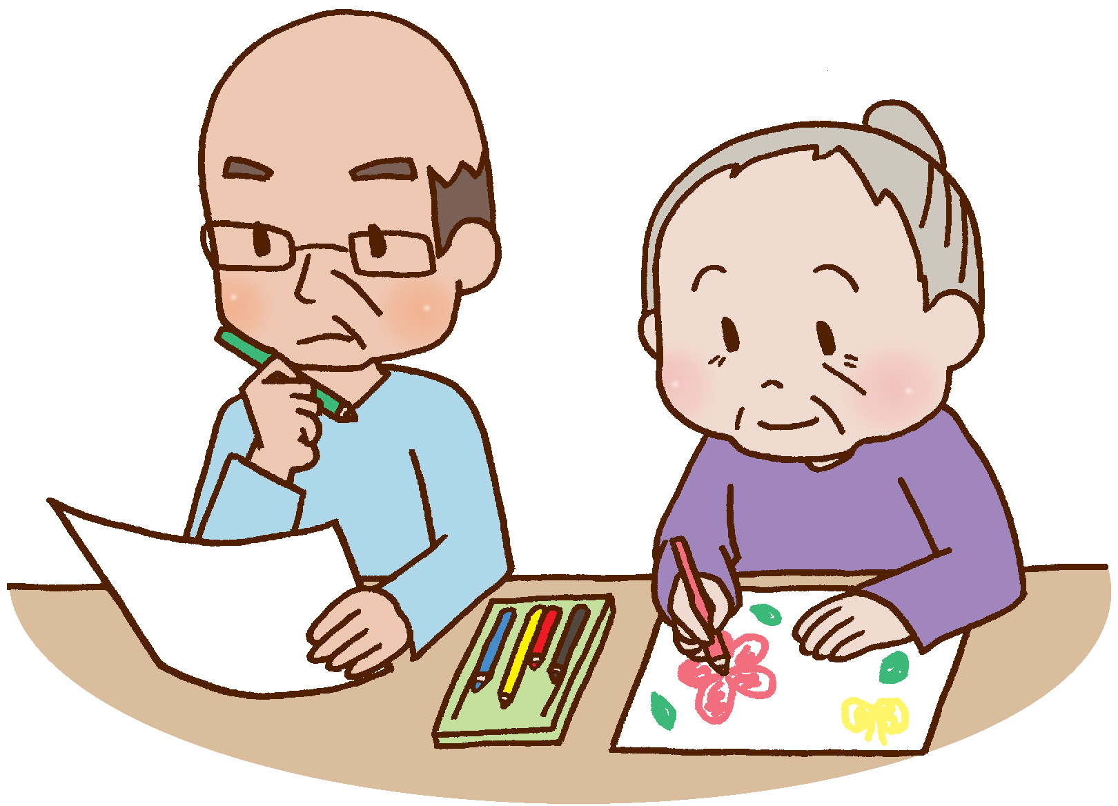 塗り絵をする高齢者